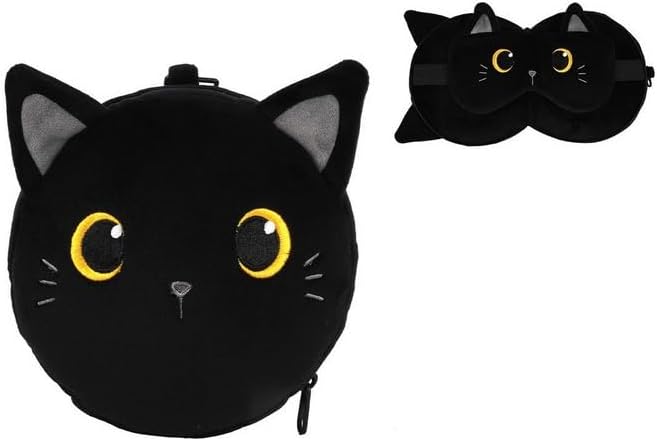 I-TOTAL® Kissen mit Schlafmaske, verschließbares Kissen mit Haken schwarze Katze