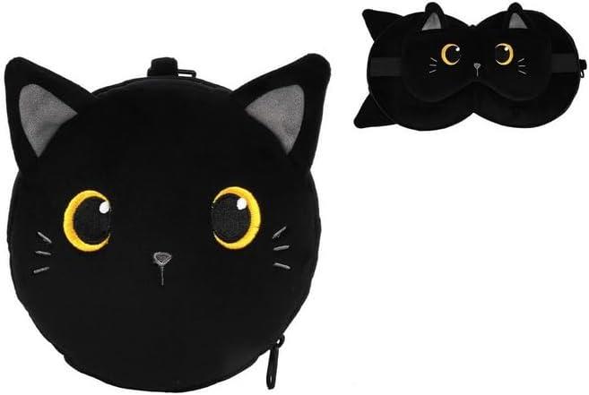I-TOTAL® Kissen mit Schlafmaske verschließbares Kissen mit Haken schwarze Katze