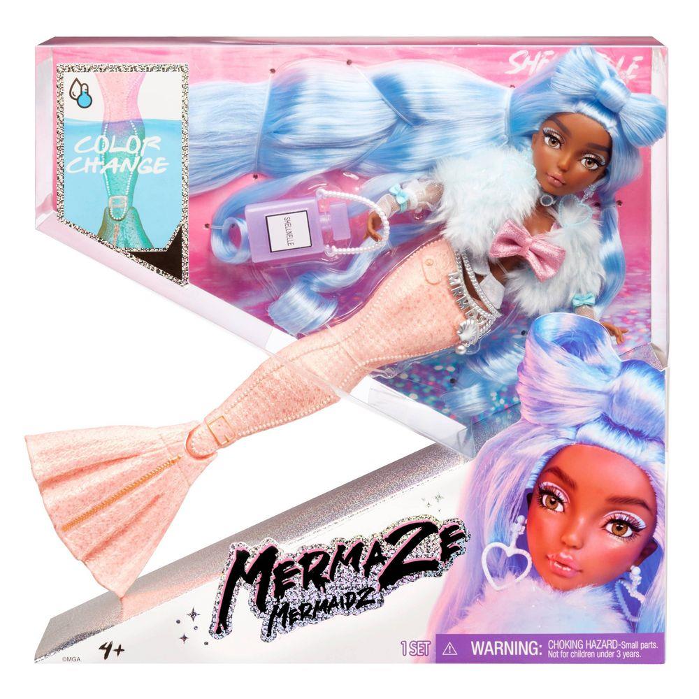 MGA Entertainment Mermaidz SHELLNELLE Meerjungfrauen Puppe mit Farbwechsel & Blauen Haaren Inklusive Outfit & Zubehör Voll beweglich Zum Sammeln Für Kinder ab 4 Jahren 580829