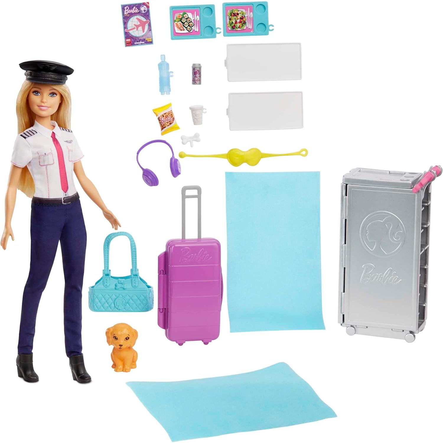 Barbie Flugzeug mit Pilotin Puppe mit beweglichen Rädern GJB33