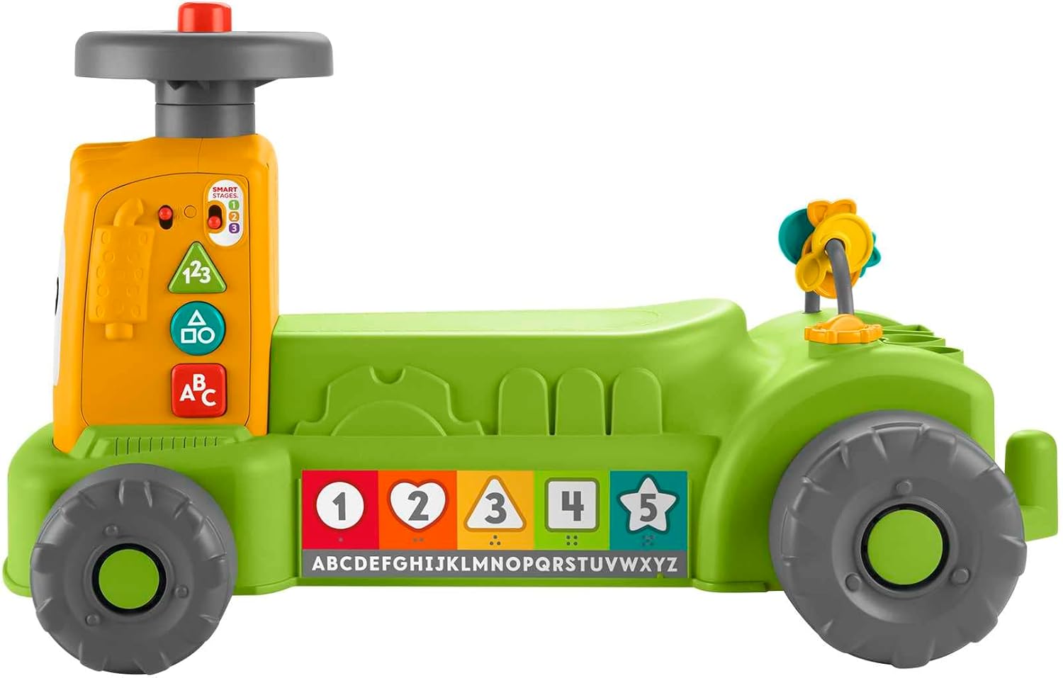FISHER-PRICE Lernspaß 4-in-1 Markt-Traktor Lernspielzeug zum Aufsitzen und Hinterherziehen Smart-Stages-Lerninhalten zur Förderung der Feinmotorik mehrsprachig ab 9 Monaten/ 1 Jahr HRG12