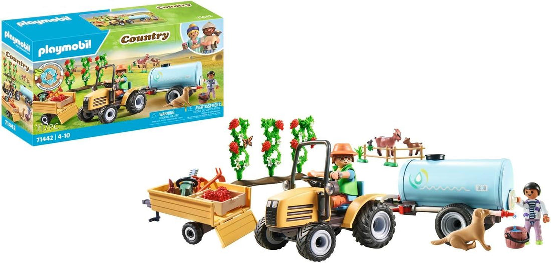 PLAYMOBIL Country 71442 Traktor mit Anhänger und Wassertank, frische Ernte auf dem Bauernhof, spielerisches Lernen über die Umwelt, nachhaltiges Spielzeug für Kinder ab 4 Jahren