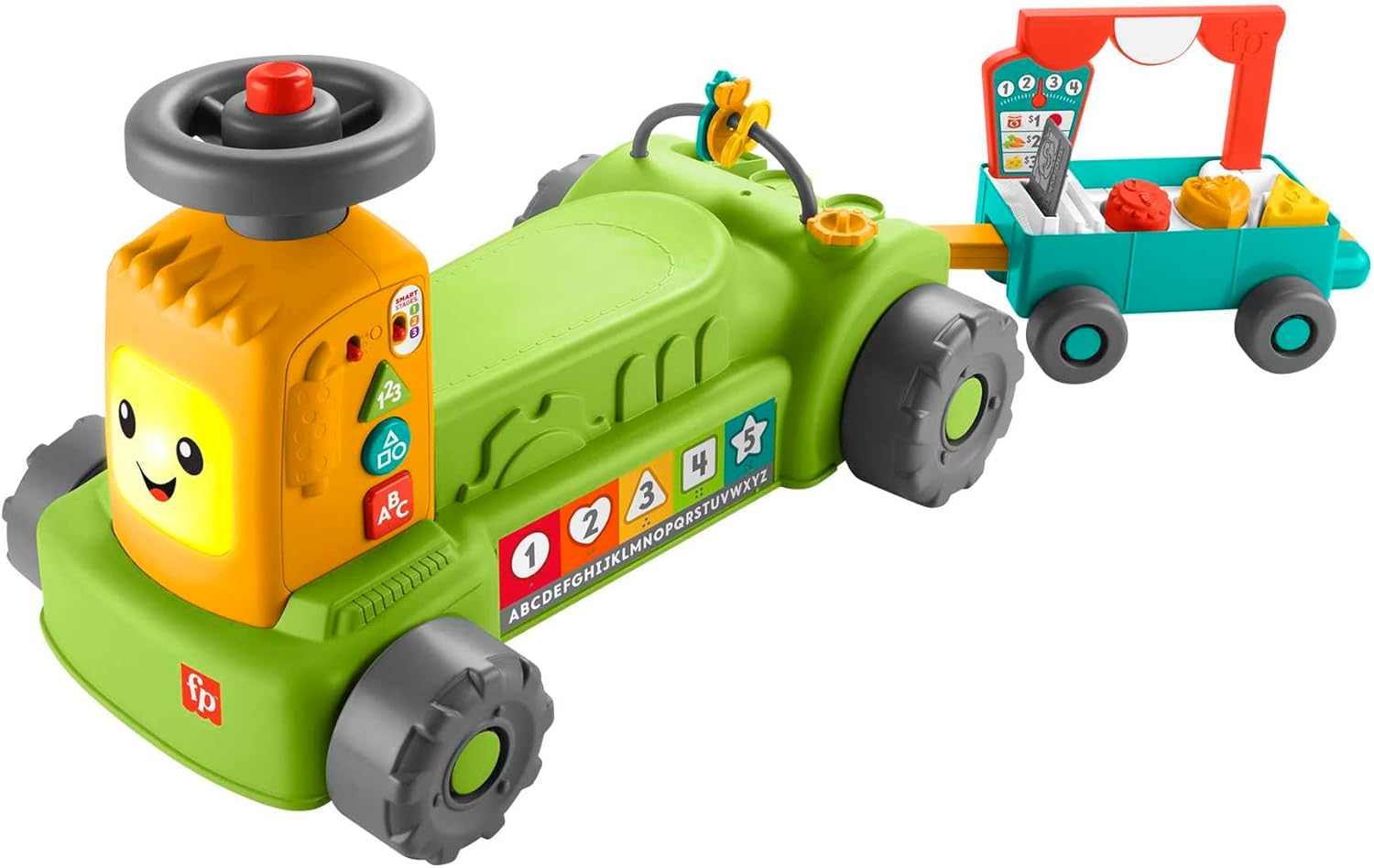 FISHER-PRICE Lernspaß 4-in-1 Markt-Traktor Lernspielzeug zum Aufsitzen und Hinterherziehen Smart-Stages-Lerninhalten zur Förderung der Feinmotorik mehrsprachig ab 9 Monaten/ 1 Jahr HRG12