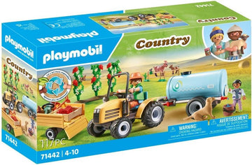 PLAYMOBIL Country 71442 Traktor mit Anhänger und Wassertank, frische Ernte auf dem Bauernhof, spielerisches Lernen über die Umwelt, nachhaltiges Spielzeug für Kinder ab 4 Jahren