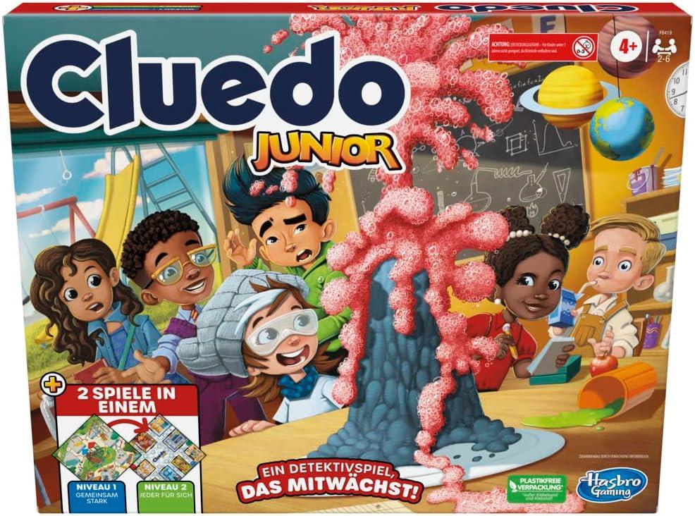 Hasbro Gaming Cluedo Junior, 2-seitiges Spielbrett mit verschiedenen Schwierigkeitsstufen, Detektivspiel für Kinder und Erwachsene