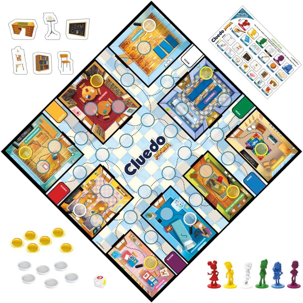 Hasbro Gaming Cluedo Junior, 2-seitiges Spielbrett mit verschiedenen Schwierigkeitsstufen, Detektivspiel für Kinder und Erwachsene