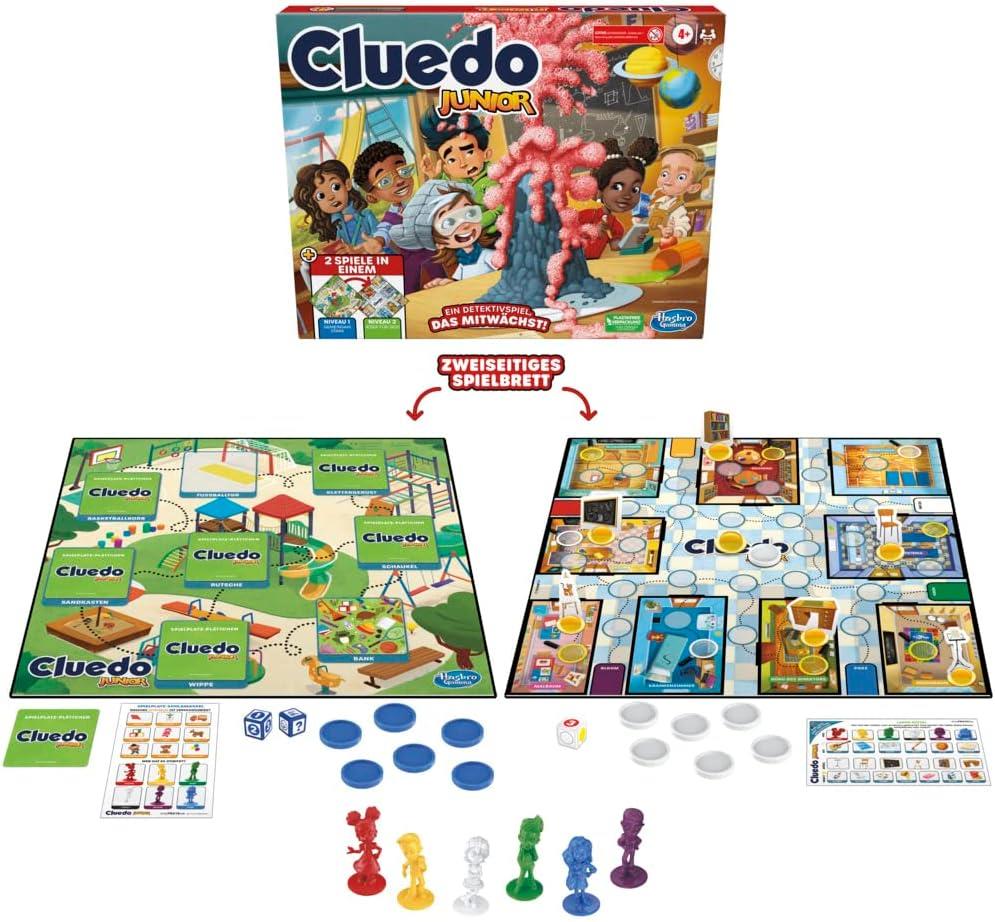 Hasbro Gaming Cluedo Junior, 2-seitiges Spielbrett mit verschiedenen Schwierigkeitsstufen, Detektivspiel für Kinder und Erwachsene