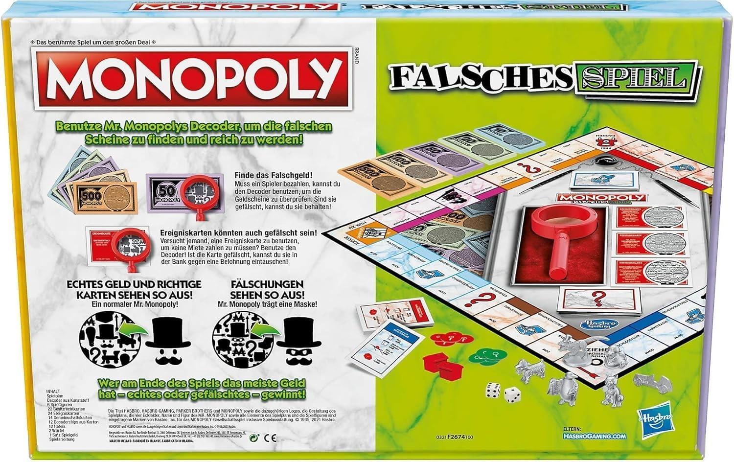 Monopoly F2674100 Falsches Spiel, Brettspiel für Familien und Kinder ab 8 Jahren, für 2-6 Spieler