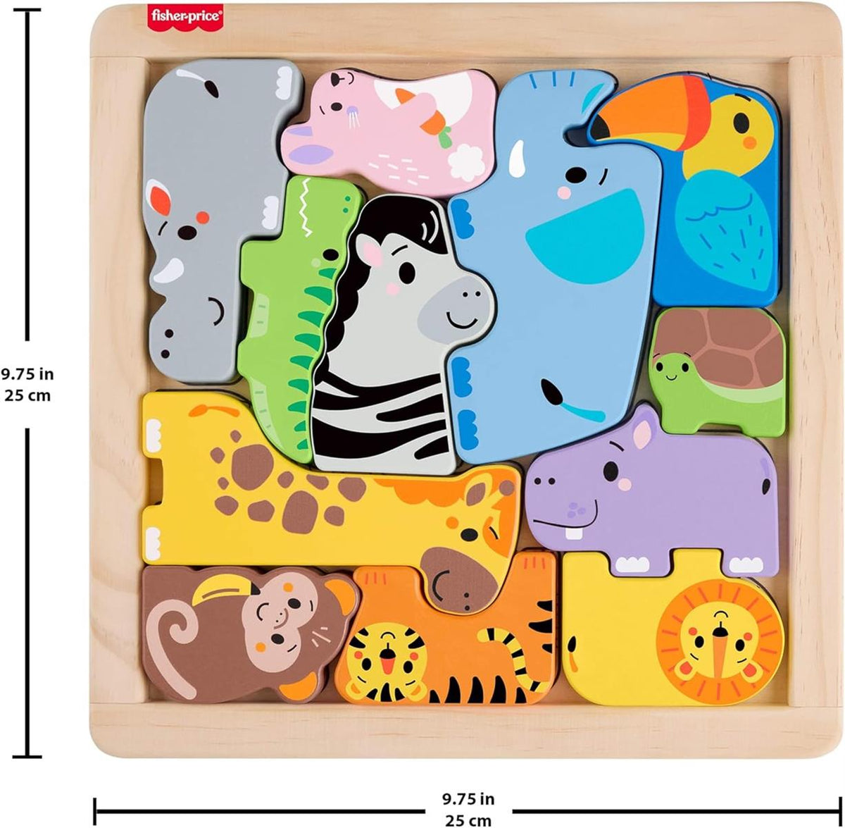 Fisher-Price 2-in-1-Tierwelt aus Holz, Aktivität zum Sortieren von Formen für Kindergartenkinder ab 2 Jahren, JFG10