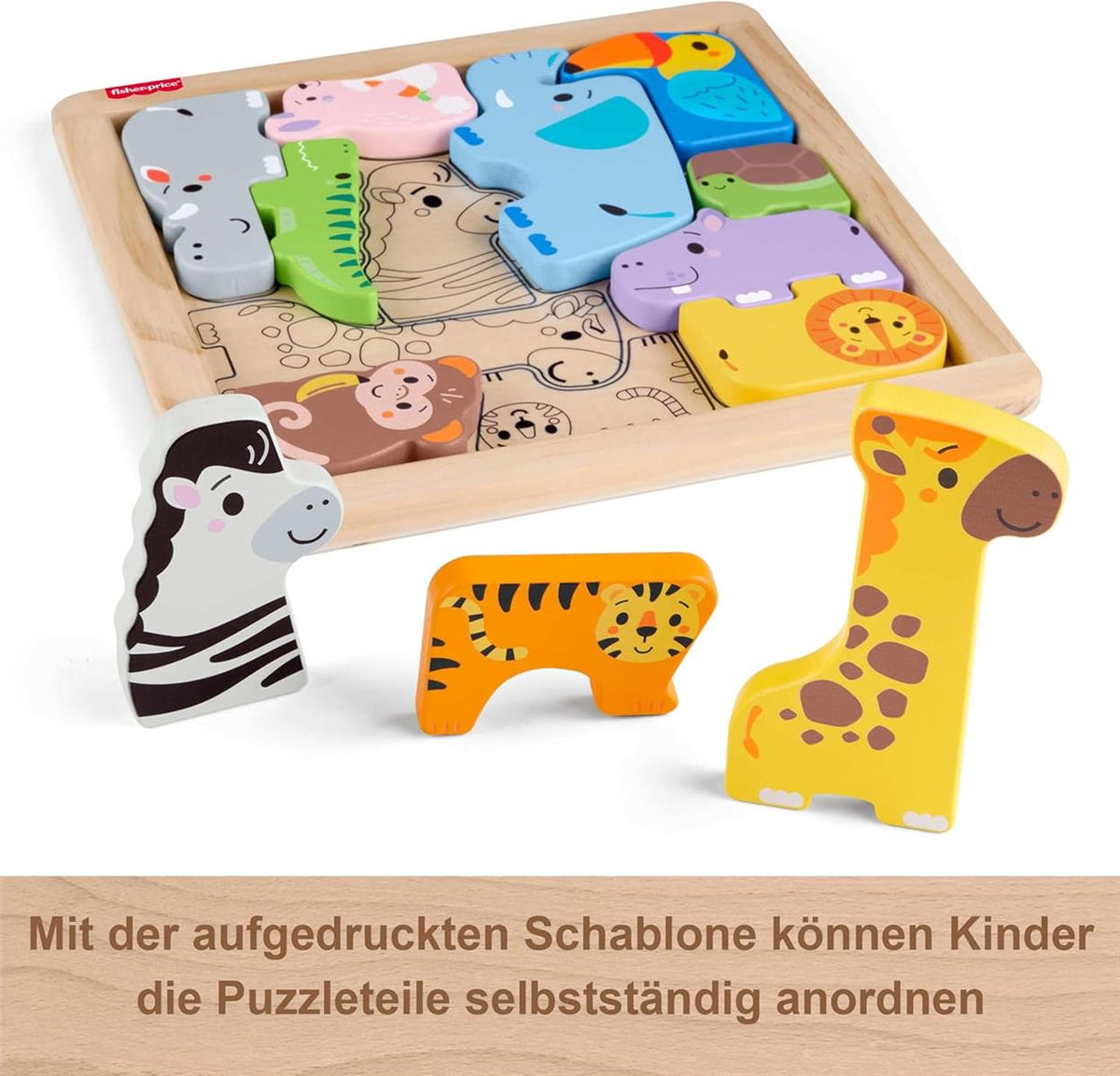 Fisher-Price 2-in-1-Tierwelt aus Holz, Aktivität zum Sortieren von Formen für Kindergartenkinder ab 2 Jahren, JFG10