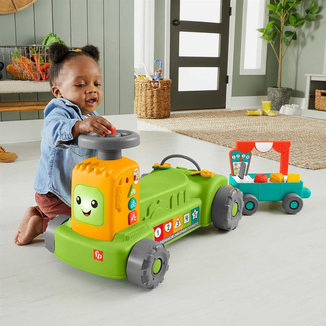 FISHER-PRICE Lernspaß 4-in-1 Markt-Traktor Lernspielzeug zum Aufsitzen und Hinterherziehen Smart-Stages-Lerninhalten zur Förderung der Feinmotorik mehrsprachig ab 9 Monaten/ 1 Jahr HRG12