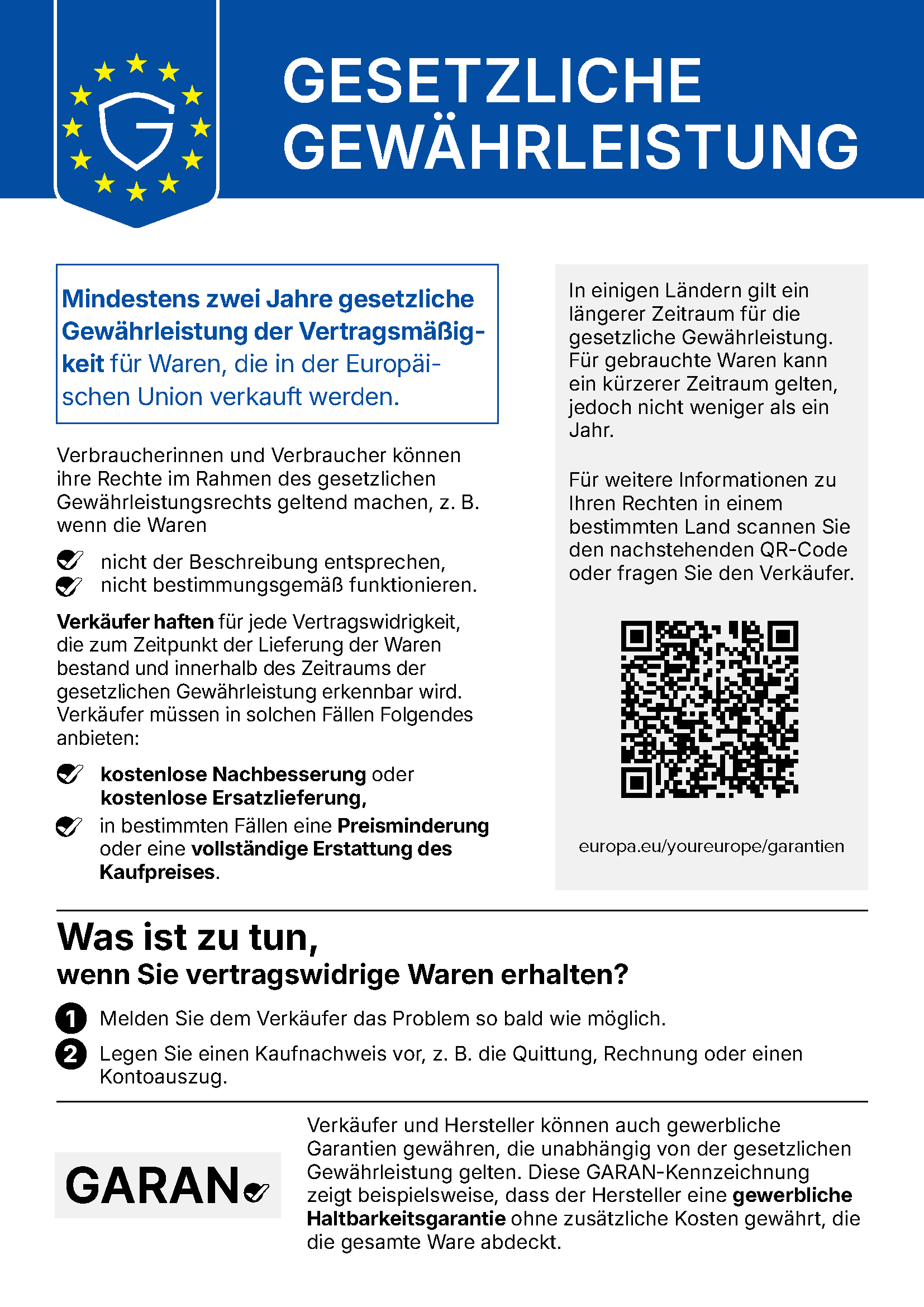 Offizielle EU-Mitteilung zu Ihren gesetzlichen Gewährleistungsrechten