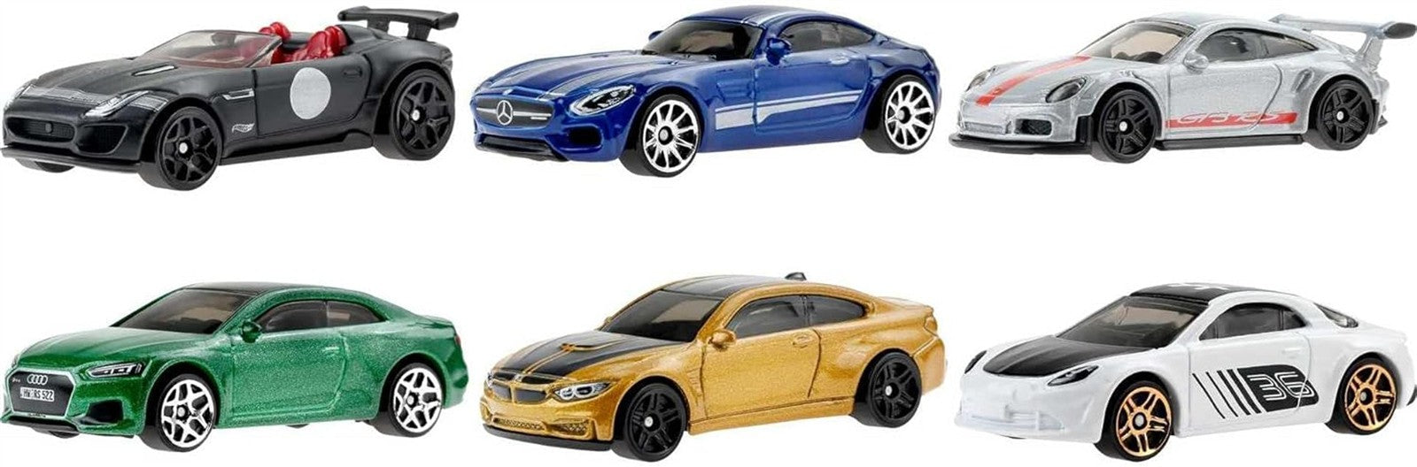 Hot Wheels HDH51 European Car Culture-Multipack mit 6 hochwertigen Spielzeugautos Maßstab 1:64 authentische Deko beliebte Modelle Autorennbahn Geschenk für Kinder ab 3 Jahren & Sammler