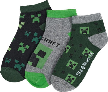 Minecraft Creeper Sneaker Socken Jungen Strümpfe, 3er Pack, Gr. 23-26