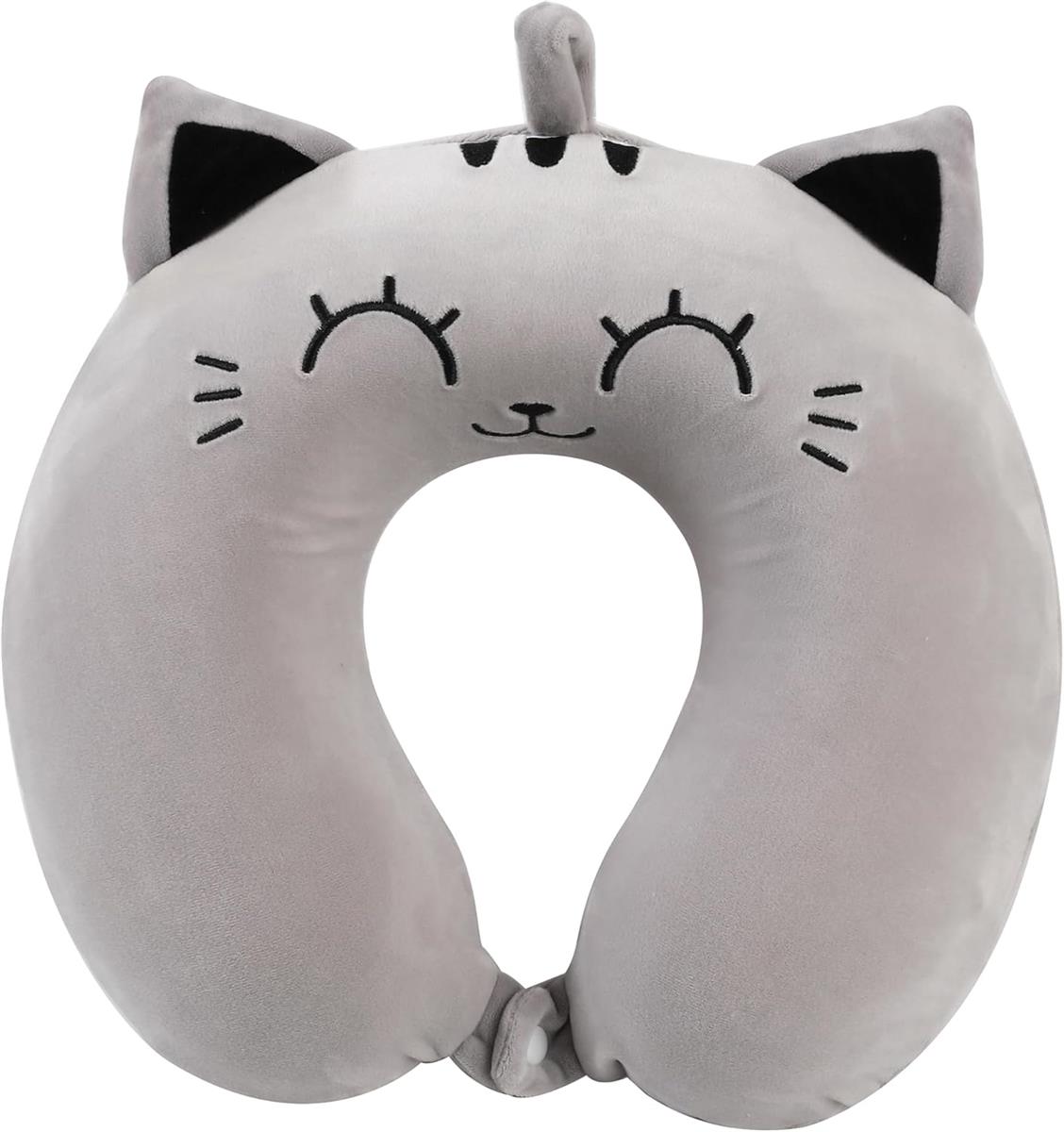 I-TOTAL® Reisekissen Nackenkissen weich für Nackenstützen Motiv graue Katze
