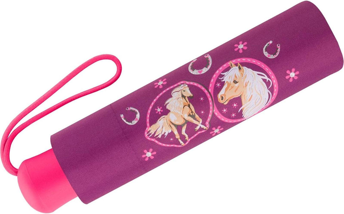 Scout Kinder-Taschenschirm mit reflektierendem Streifen Pink Horse 90 cm