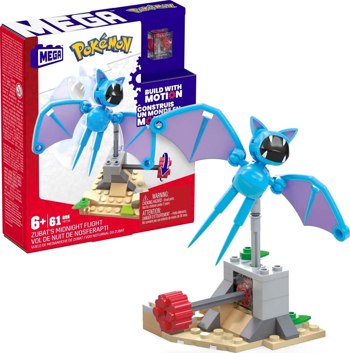 MEGA Pokémon Zubats - Mitternachtsflug mit Bewegung im Bauset mit 61 Teilen, inkl. Zubat-Figur und Wüstengegend, Adventure Builder-Sets kombinierbar, für Kinder ab 7 Jahren, HKT19