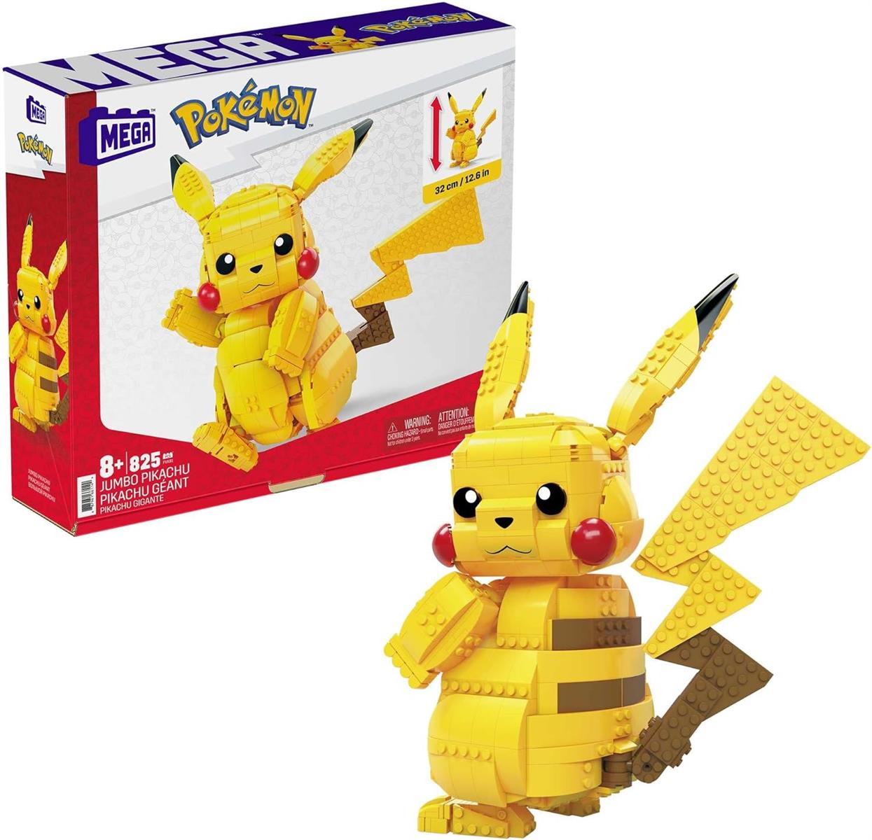 Mega Pokémon Figuren, Jumbo Pikachu Figur zum Zusammenbauen, Höhe: 30cm, bewegliche Beine/Arme/Ohren und Schweif, Pokémon Spielzeug, Spielzeug ab 6 Jahre, FVK81