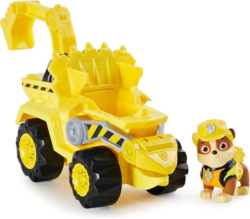 PAW PATROL Dino Rescue Rubbles Basis Fahrzeug mit Rückzieh-Mechanismus, inklusive Hundefigur und Überraschungs-Dino, Spielzeug für Kinder ab 3 Jahren