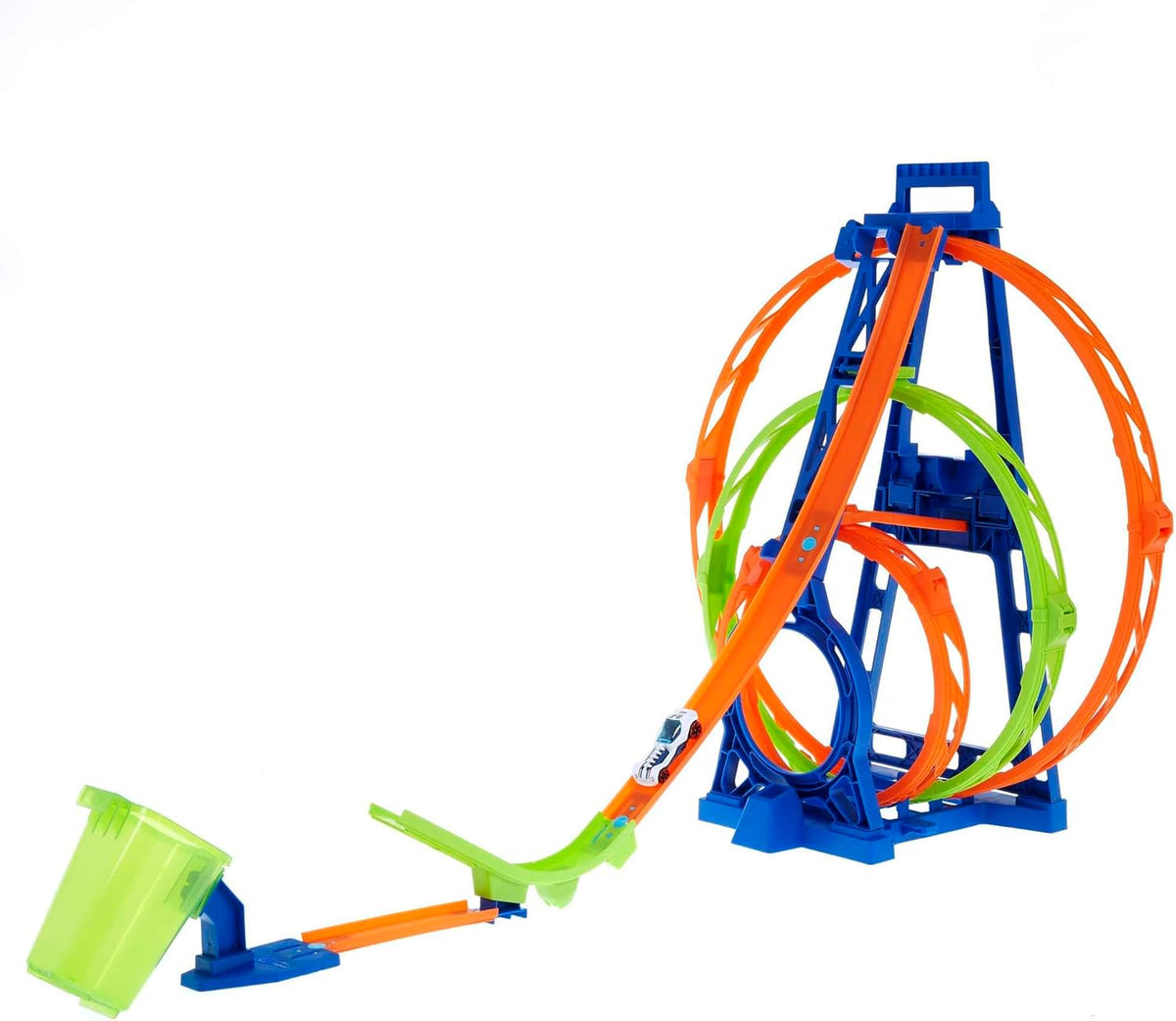 Hot Wheels Bahn Triple Looping, Autorennbahn Bauset für Hot Wheels Autos, mit 3 Looping Tracks, inkl. 1 Spielzeugauto, zusammenklappbar, Auto Spielzeug, Spielzeug ab 6 Jahre, HMX38