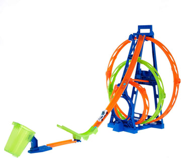 Hot Wheels Bahn Triple Looping, Autorennbahn Bauset für Hot Wheels Autos, mit 3 Looping Tracks, inkl. 1 Spielzeugauto, zusammenklappbar, Auto Spielzeug, Spielzeug ab 6 Jahre, HMX38
