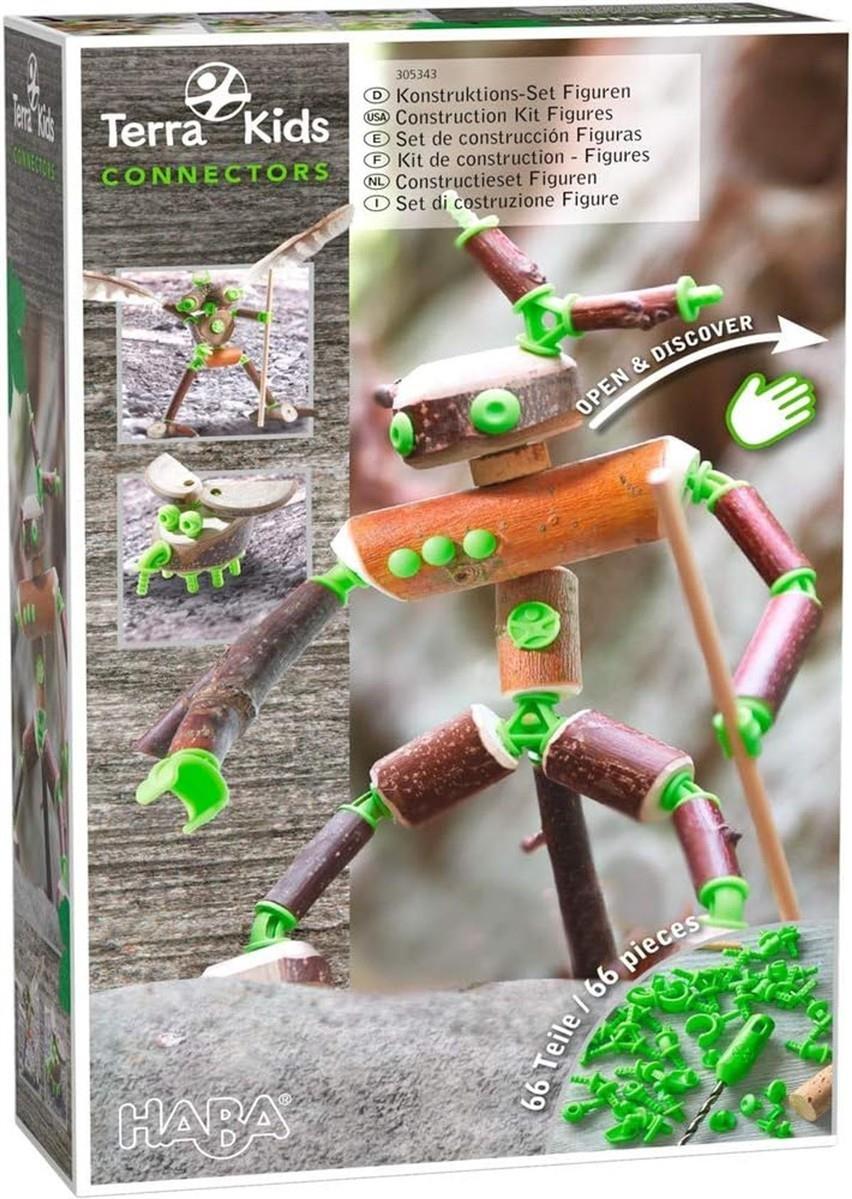 HABA 305343 - Terra Kids Connectors - Konstruktions-Set Figuren, Kinder-Bastelset für kreative Wesen, Verbinder aus Kunststoff für Holz und Kork, mit Handbohrer und Anleitung