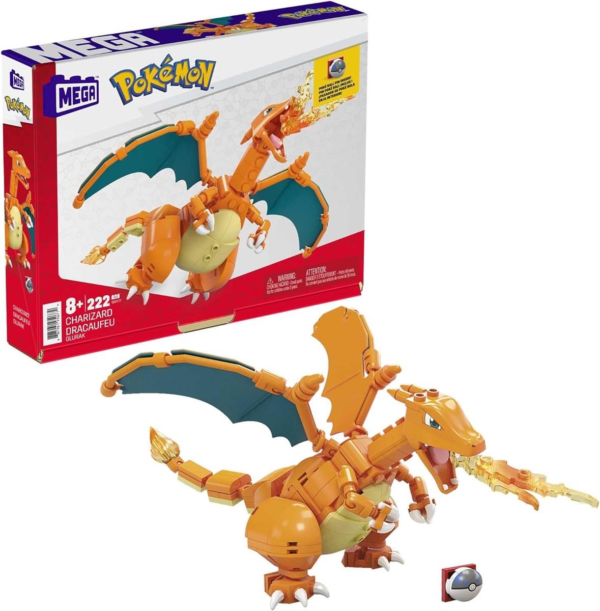 Mega Pokémon Glurak, Figur zum Zusammenbauen, 223 Bausteinen, mit beweglichen Flügeln und Pokéball-Stift, Pokémon Spielzeug, ab 6 Jahre, GWY77