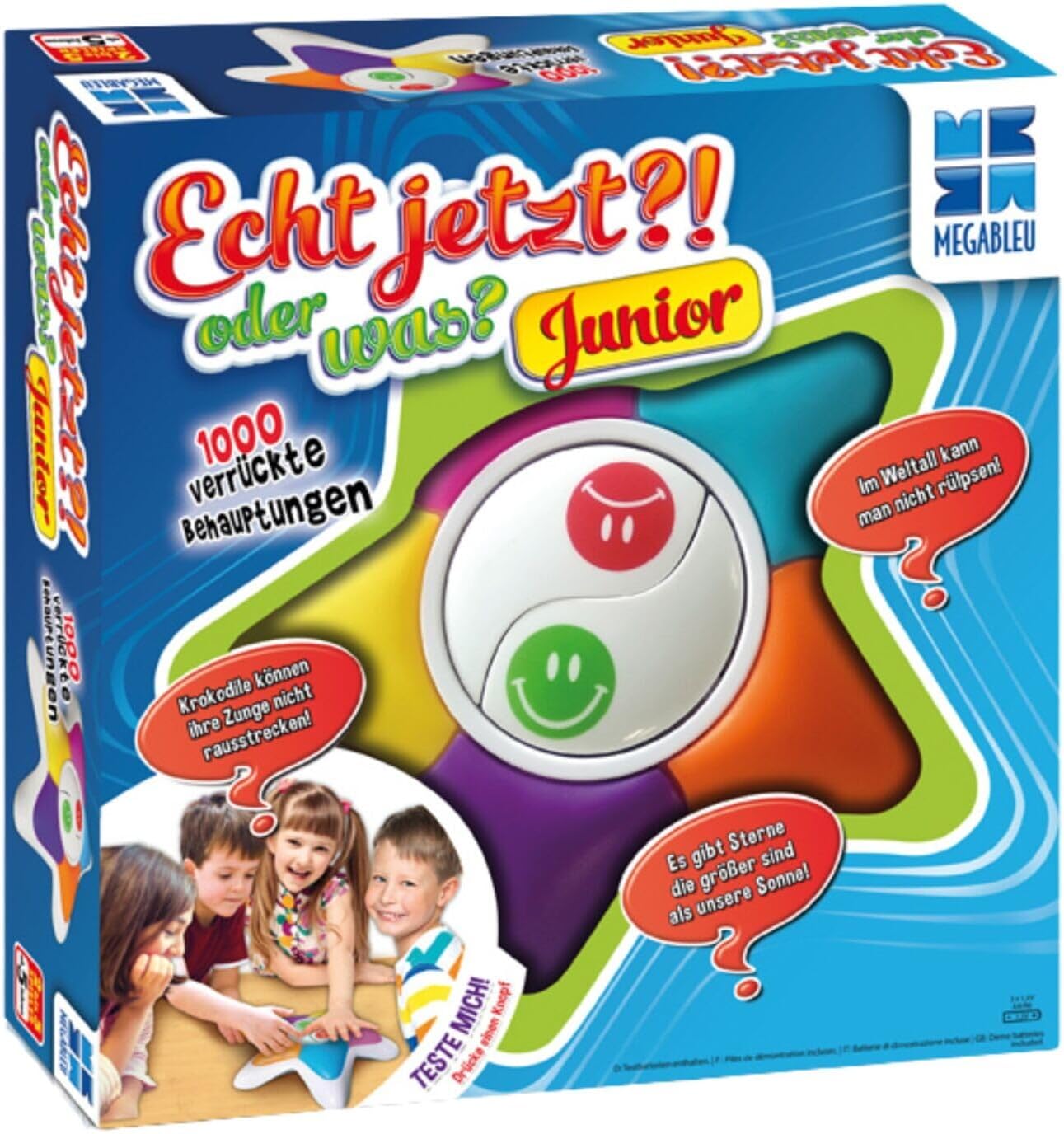 Megableu | Echt jetzt oder was? Junior | IQ Quiz für Kinder | lustiges Familienspiel mit 1000 Fragen | Partyspiele für Kinder | Denkspiel & Gesellschaftsspiele | Für 2 bis 5 Spieler ab 5 Jahren