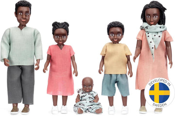 Lundby Puppen für Puppenhaus-Familie – dunkelhäutige Puppenfamilie Billie – Biegepuppen – Zubehör & Figuren – Maßstab 1:18