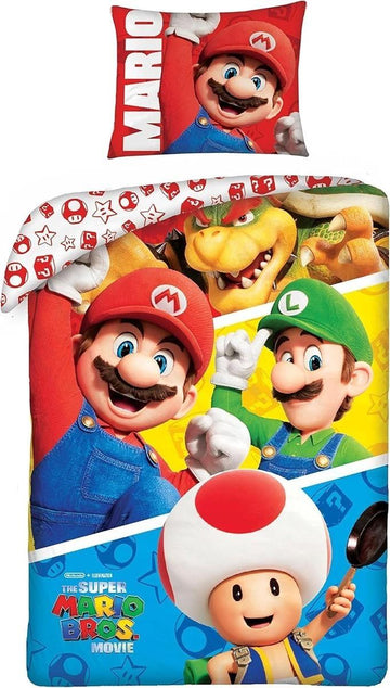 Halantex Nintendo Super Mario Bros Film Bettbezug 140x200 + 70x90 cm Bettwäsche 100% Baumwolle