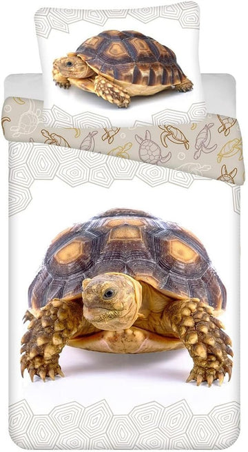 Jerry Fabrics Kinder Bettwäsche mit Wendemotiv Schildkröte mit Panzermuster Bettdeckenbezug 140x200 cm, Kopfkissenbezug 70x90 cm, 100 % Baumwolle mit Reißverschluss