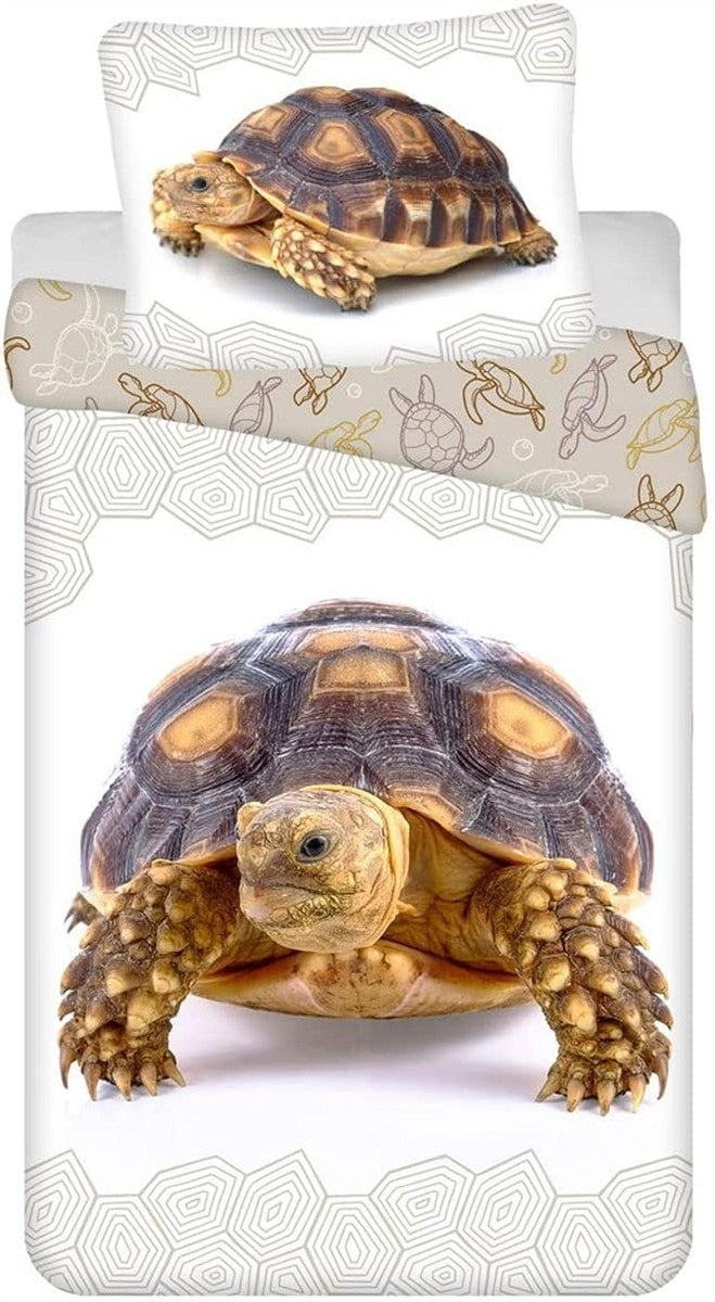 Jerry Fabrics Kinder Bettwäsche mit Wendemotiv Schildkröte mit Panzermuster Bettdeckenbezug 140x200 cm, Kopfkissenbezug 70x90 cm, 100 % Baumwolle mit Reißverschluss