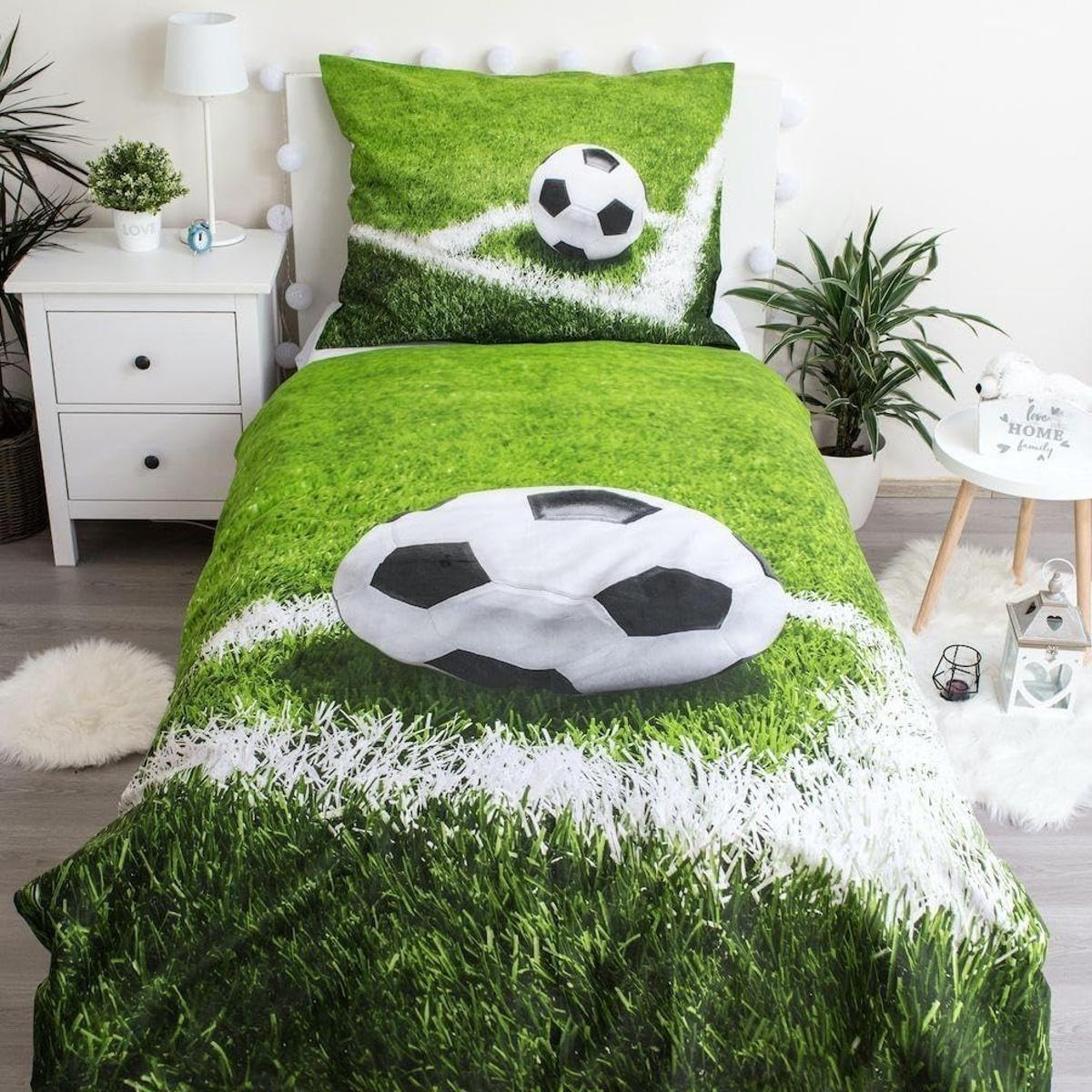 Jerry Fabrics Bettwäsche Fußball 140x200 cm + 70x90 cm 100% Baumwolle 2 Kissen-,Bettbezug Zipper Queen Sport 2tlg.=1 Set