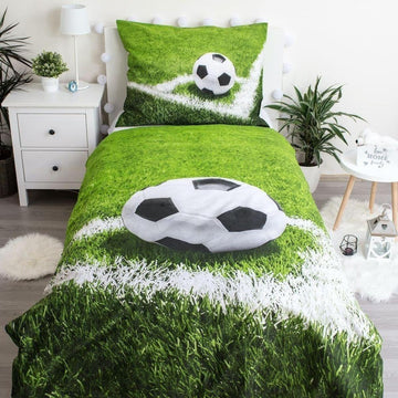 Jerry Fabrics Bettwäsche Fußball 140x200 cm + 70x90 cm 100% Baumwolle 2 Kissen-,Bettbezug Zipper Queen Sport 2tlg.=1 Set