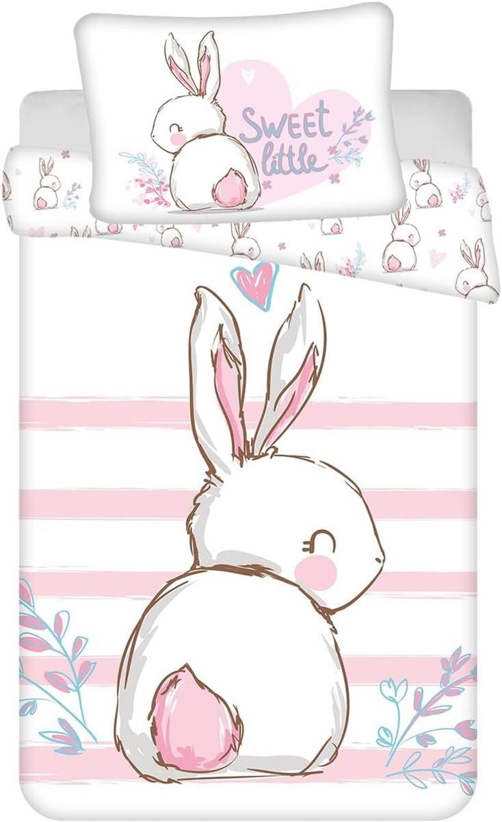 Jerry Fabrics Baby Bettwäsche Bunny rosa mit Hase 100x135 + 40x60 cm 100% Baumwolle
