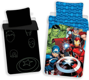 Jerry Fabrics Bettwäsche Set Avengers Leuchtend im Dunkeln 140 x 200 + 70 x 90 cm 100% Baumwolle