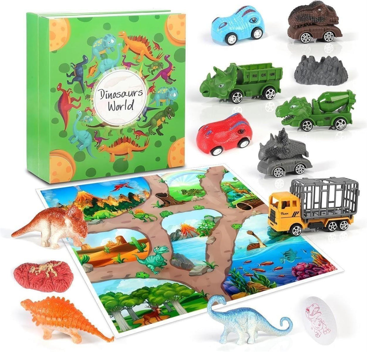 Adventskalender kinder,weihnachtskalender 2025, Dino Christmas weihnachtskalender für Kinder, Dinosauriertransporter, Dinosaurierauto, Minidinosaurier, für Kinder ab 4 Jahren