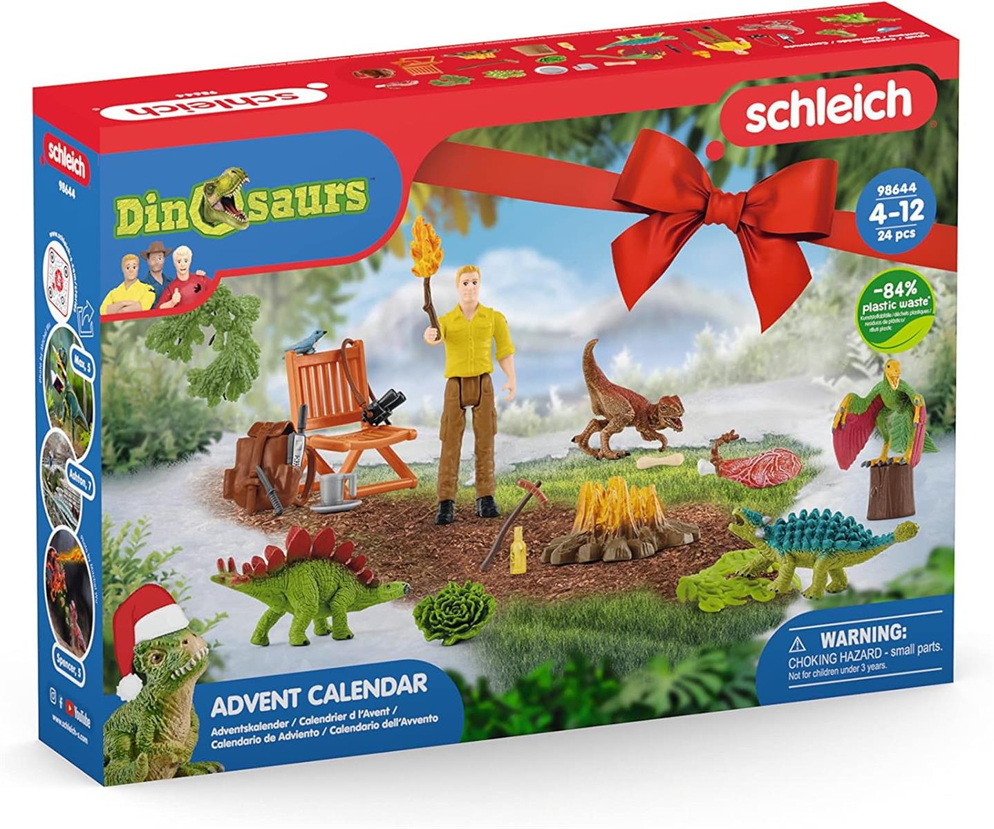 SCHLEICH 98644 Adventskalender Dinosaurs 2023, für Kinder ab 5 Jahren, für Dino-Fans mit Einer menschlichen Spielfigur, Einer Menge Dinosaurier und Zubehör für das Dschungel Abenteuer