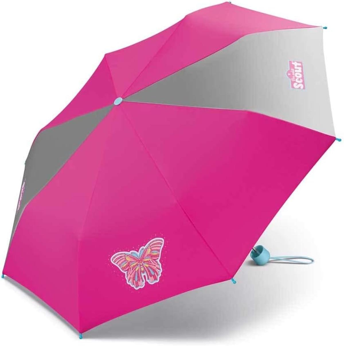 Scout Kinder Regenschirm Taschenschirm Schultaschenschirm mit großen Reflektionsflächen extra leicht Butterfly Schmetterling