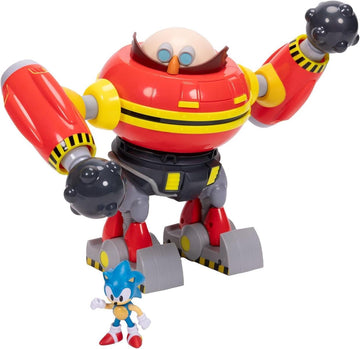Sonic The Hedgehog – Riesiger Eggman-Roboter-Kampfset, offiziell lizenziert von Jakks Pacific, 23 cm großes Spielset, Kanonen schießender Eggman-Roboter mit Sonic-Figur enthalten
