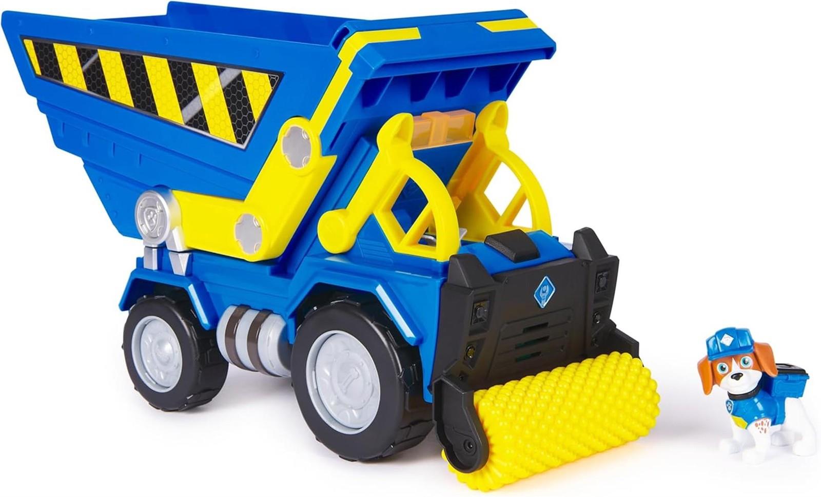 Rubble & Crew - Premium Baufahrzeug mit Kippmulde, Planierwalze, Lichtern und Geräuschen (Deluxe Fahrzeug) und Wheeler-Figur, Spielzeug für Kinder ab 3 Jahren