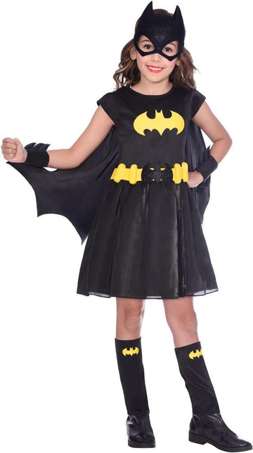 amscan Mädchen Kinderkostüm Batgirl Amscan - Kinderkostüm Batgirl, Kleid, Umhang, Arm- und Beinstulpen, Maske, Super Heroes, Motto-Party, Karneval Größe 128 6-8 Jahre