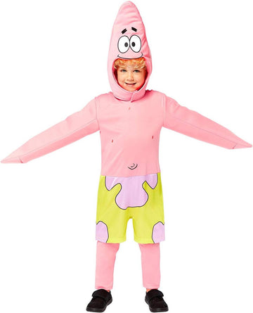 Amscan - Kinderkostüm Patrick, Overall mit bedruckten Shorts, Mütze, Spongebob, Seestern, Karneval, Motto-Party Größe 104