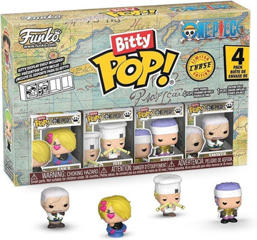 Funko Bitty POP! 4 Pack: One Piece - Sanji - Zeee - Krieg - Mystery Mini Figure - Styles May Vary Und eine überraschende Mystery-Minifigur - 0,9 Zoll (2,2 cm) Sammelbar - Geschenkidee - Tortenaufsatz