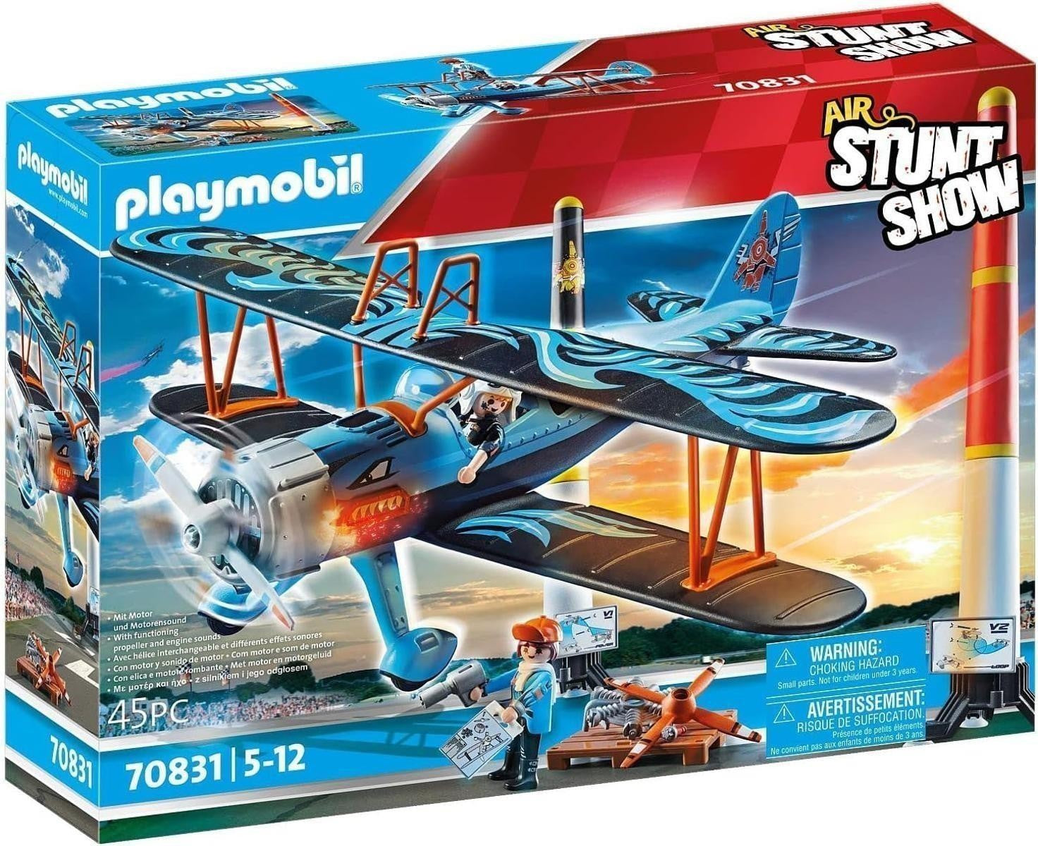 PLAYMOBIL Air Stuntshow 70831 Doppeldecker Phönix, Spielzeug-Flugzeug mit Motorgeräuschen, Spielzeug für Kinder ab 5 Jahren