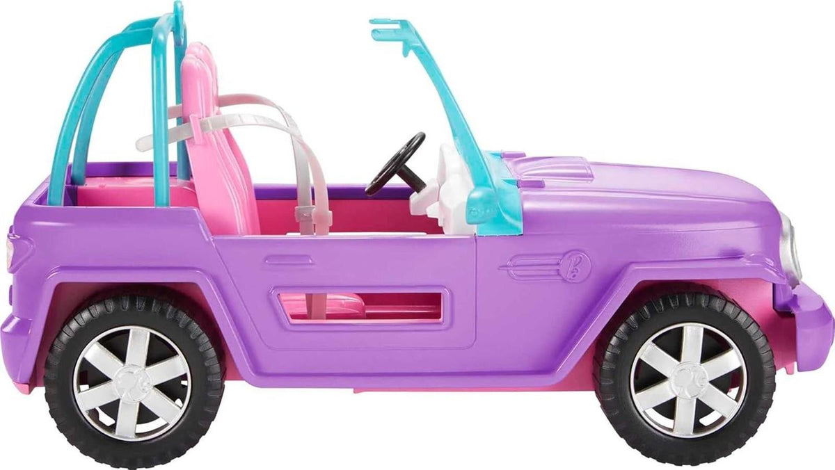 Barbie Jeep, Convertible Jeep, lila Jeep mit beweglichen Rädern, rosa Innenausstattung, Sicherheitsgurt, Barbiepuppe Nicht enthalten, Geschenk für Kinder, Spielzeug ab 3 Jahre,GMT46