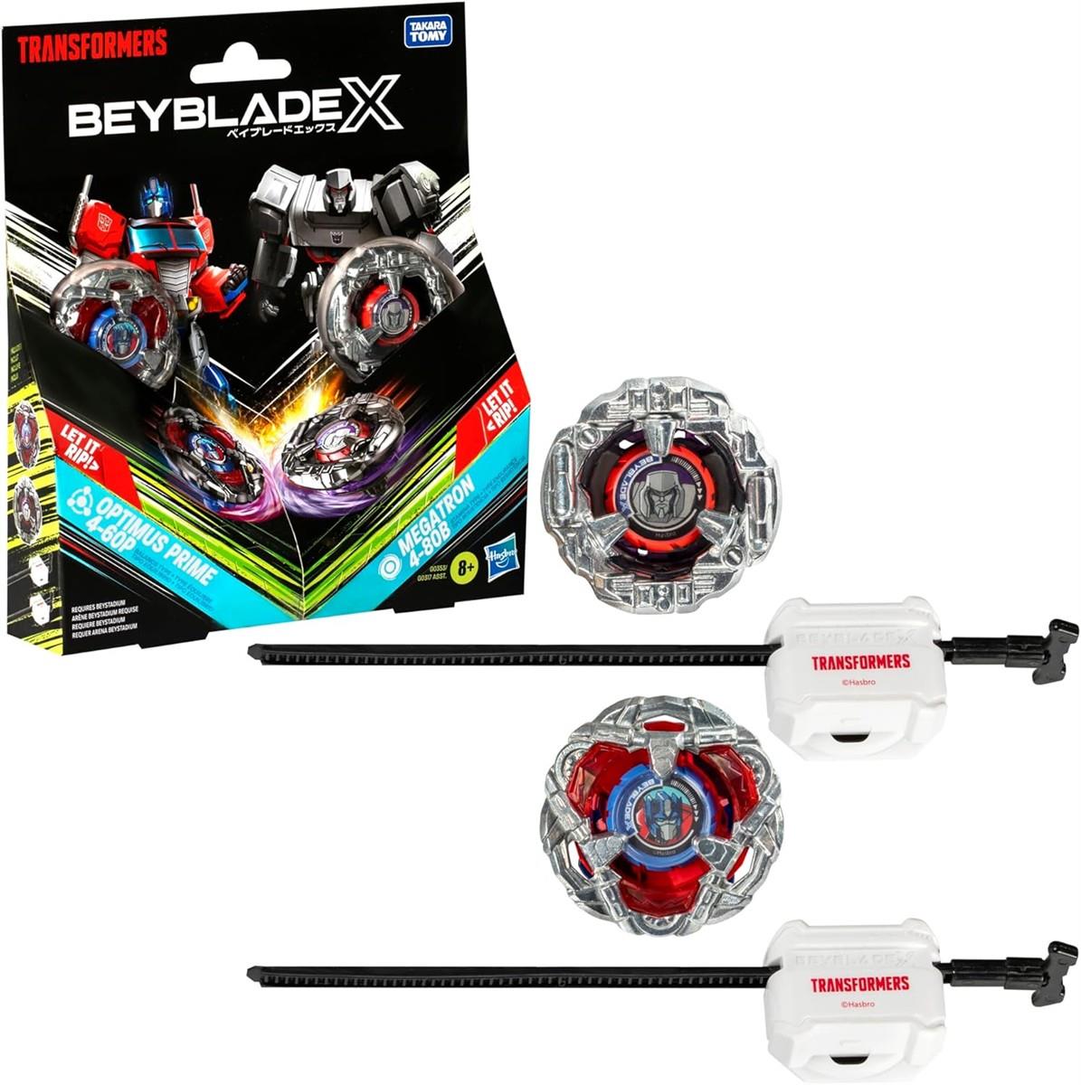 Hasbro Beyblade X Transformers Collab Optimus Prime 4-60P vs. Megatron 4-80B Multipack, mit X-Celerator und in 2 Klicks zusammengebaut