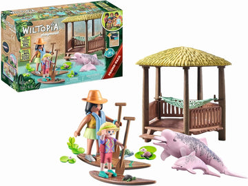 PLAYMOBIL Wiltopia 71143 Paddeltour mit den Flussdelfinen, Inkl. Strandhütte mit Hängematte, Wildlife Expedition für die kleinen Hobbyforscher, Nachhaltiges Spielzeug für Kinder ab 4 Jahren