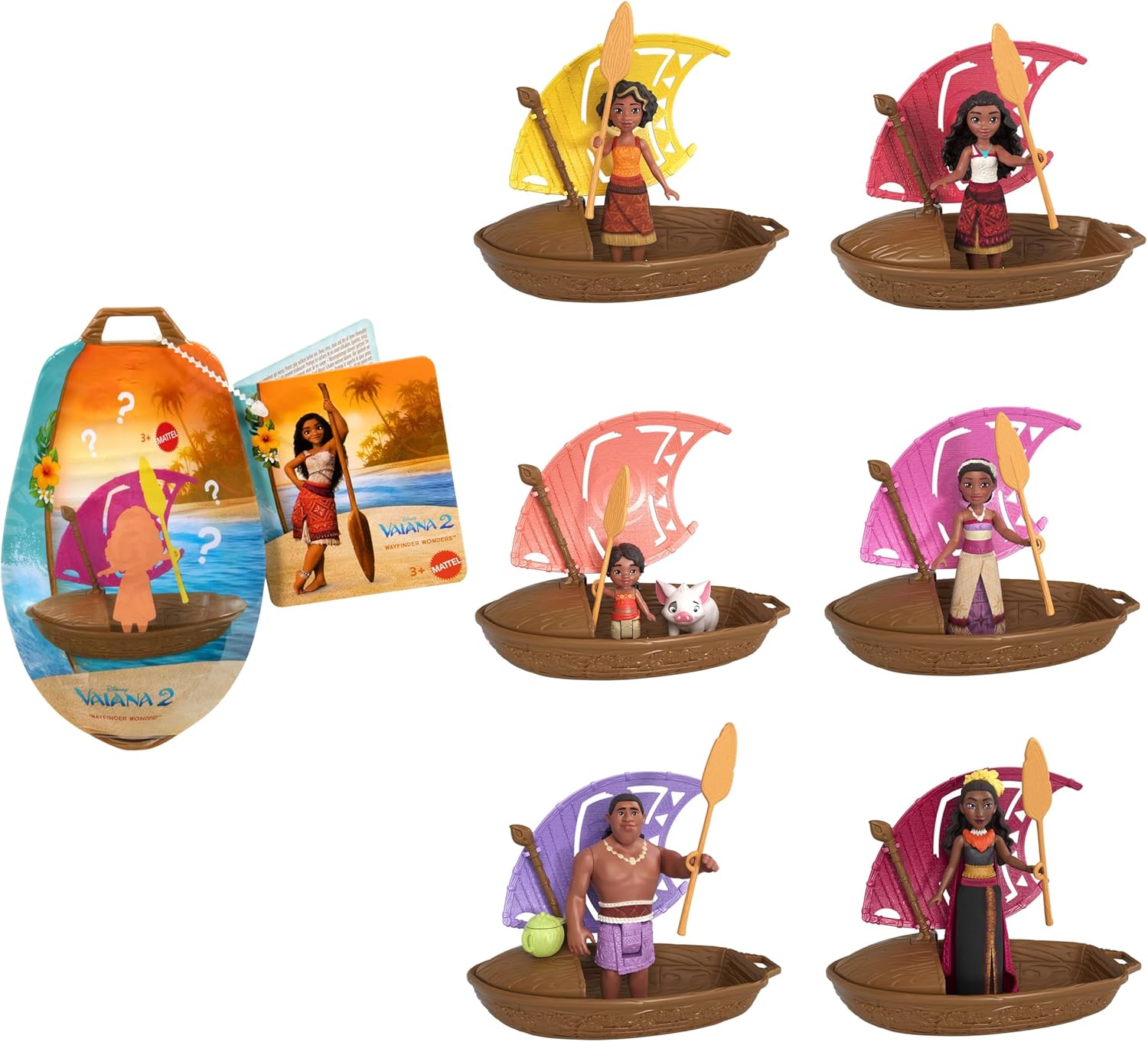 Mattel Disney Vaiana 2 Wunder der Seefahrt, Spielzeugset mit kleiner Überraschungspuppe, Kanu und Zubehör, inspiriert vom Film (Stile können variieren), JBT68