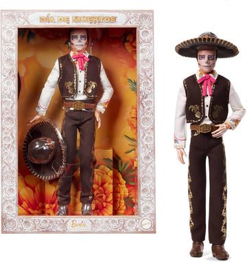 Barbie Signature Puppe, Día De Muertos 2025, Sammelfigur mit cremefarbenem Hemd, schwarzer Weste und Hose, Sombrero und Calavera-Gesichtsbemalung, JBJ06